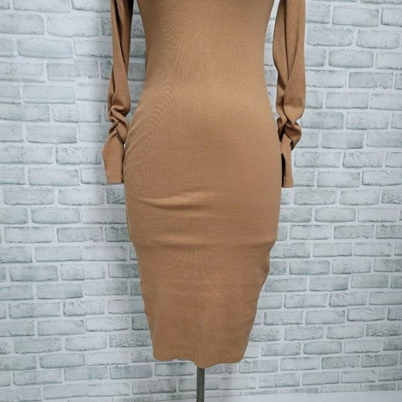 Missguided Womens 6 Tan Ribbed Sweetheart Neckline Midi Cocktail Dress - Picture 3 of 7